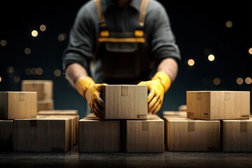 Worker Preparing Packages in Logistics with Gloves and Care