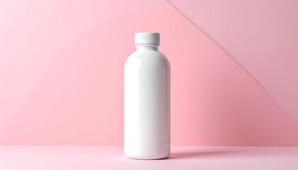 Minimalist White Bottle on Pink Background - Clean and Modern Design.