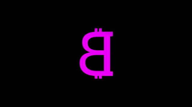 3D Bitcoin sign animation on black background, digital cryptocurrency logo rotation, virtual coin symbol glowing, block chain finance concept, crypto market and online payment technology background