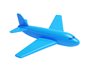 Blue airplane model on black. Simple, stylized design