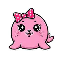 Fototapeta premium Cute Pink Seal with Polka Dot Bow isolated on a transparent background