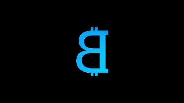 3D Bitcoin sign animation on black background, digital cryptocurrency logo rotation, virtual coin symbol glowing, block chain finance concept, crypto market and online payment technology background