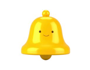 Yellow cartoon bell with small smile isolated on black backdrop