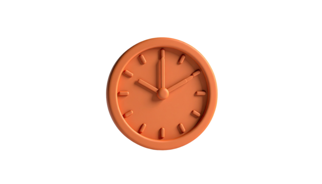 Orange clock indicates ten o'clock against a stark black backdrop