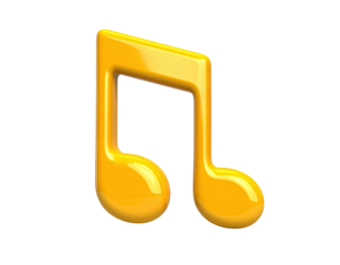 Glossy golden musical note, isolated on a black background