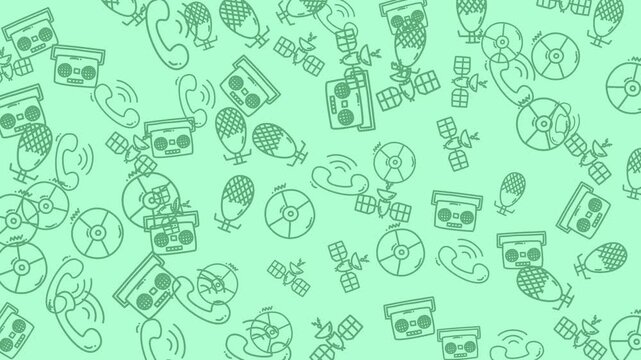 Seamless looping animation pattern of vintage communication technology icons, perfect for retro tech themes