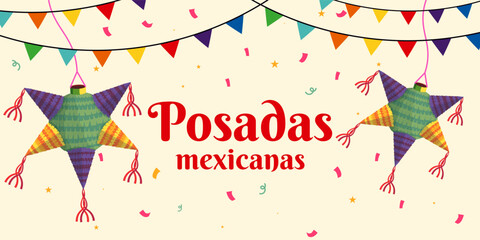 posadas mexicanas horizontal banner illustration in flat style