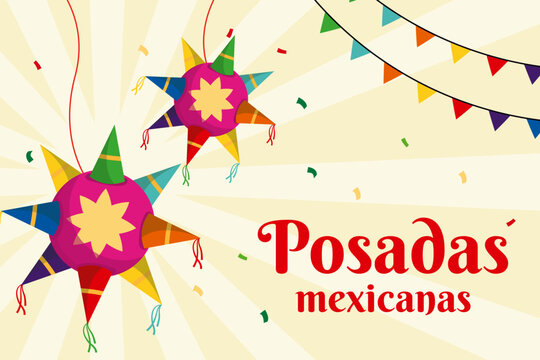 posadas mexicanas background illustration in flat style