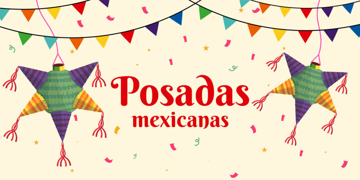 posadas mexicanas horizontal banner illustration in flat style
