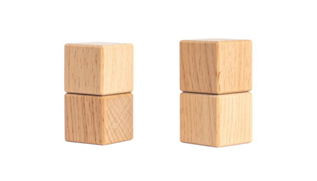 Pair of Wooden Cube Tower Variations isolated on transparent background