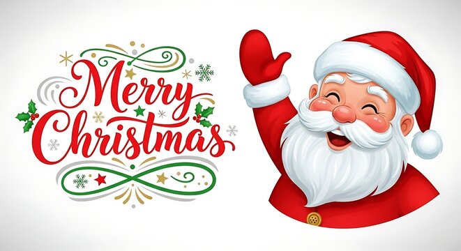 Cheerful santa claus wishing merry christmas with festive decoration