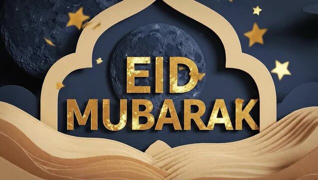 Eid Mubarak Layered Paper Art Style Islamic Muslim Celebration