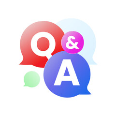 Colorful speech bubbles with Q and A text. illustration of question and answer, communication, discussion, chat, or support concept. Modern flat design for FAQ, community forum, or online conversation