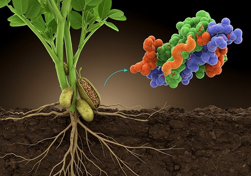 Nitrogen Fixation Process with Plant Roots and Molecules Showing Symbiotic Relationship for Growth and Sustainability