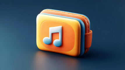 3D Render of a Music Note App Icon with Orange and Blue Layers