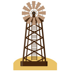 Old wooden windmill illustration on transparent background.