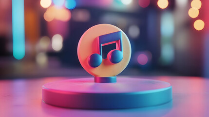 3D Render of a Music Note Icon on a Colorful Stage