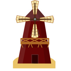 Vintage windmill illustration with transparent background