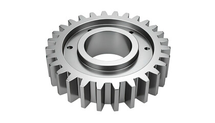 Silver gear with center ring and teeth; dark background