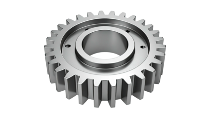 Silver gear with center ring and teeth; dark background