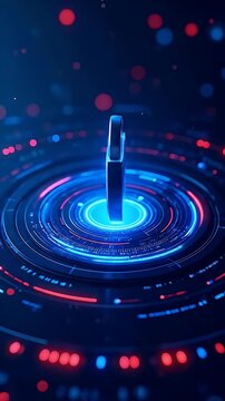 Glowing Shield Icon Protecting Digital Data Visualization
