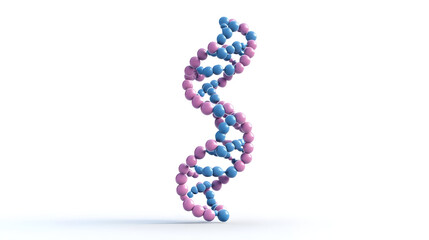 3D Render of a Pink and Blue DNA Double Helix Against White Background