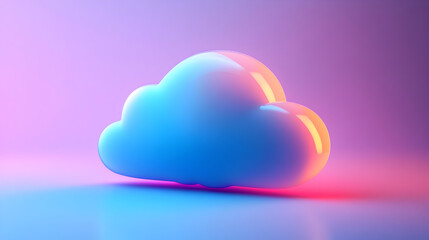 3D Render of a Pixelated Cloud in Neon Lighting