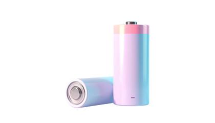 Two batteries rest, illuminated by soft pastel colored lighting