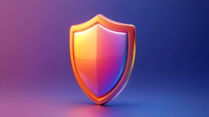 3D Render of a Shiny Orange and Pink Shield on Purple Background