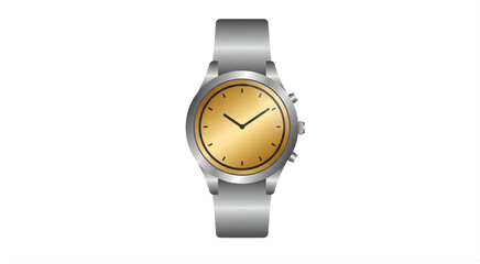 Elegant silver wristwatch with a classic golden dial isolated on a white background, a timeless accessory for style and punctuality