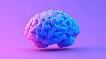 3D Render of a Voxel Human Brain in Blue and Purple