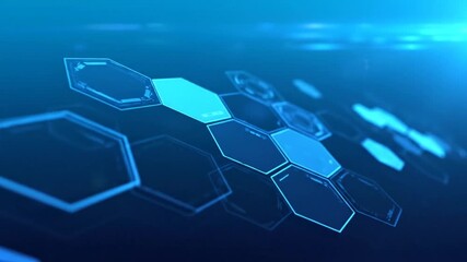 Abstract Blue Hexagon Grid Pattern With Geometric Shapes On Dark Blue Background With Lens Flare Technology Concept Visual - Powered by Adobe