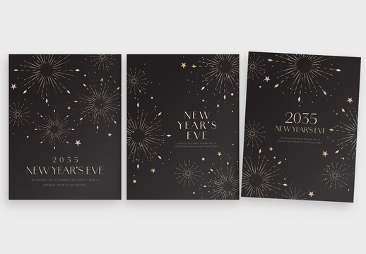 NYE New Years Eve Poster Flyer Template with Fireworks Vector in Luxury Black & Gold Hues