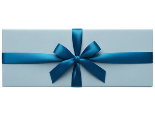 Light blue gift box adorned with rich teal satin ribbon in bow