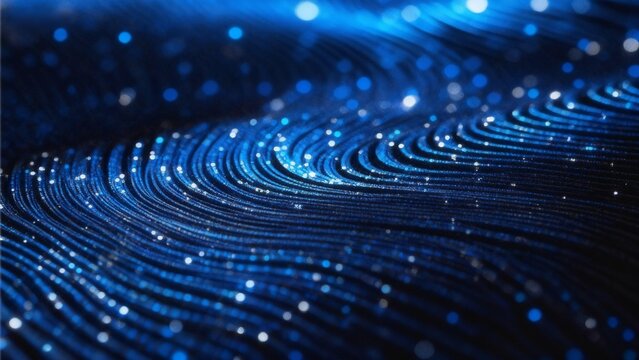 Abstract Background of Blue Wavy Lines and Glowing Spots Showing the Fusion of Technological Futurism and Dreamy Serenity