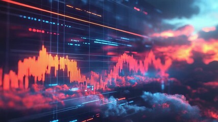 Digital stock market graph showing financial data in clouds - Powered by Adobe