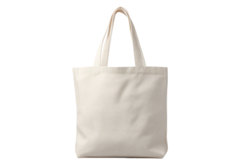 Plain off white canvas tote bag with handles isolated on black image