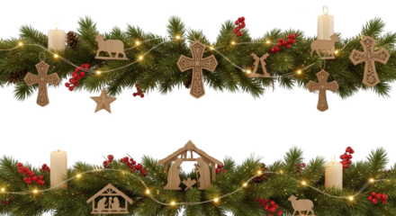 Christmas Garland with Nativity Scene and Candle Lights