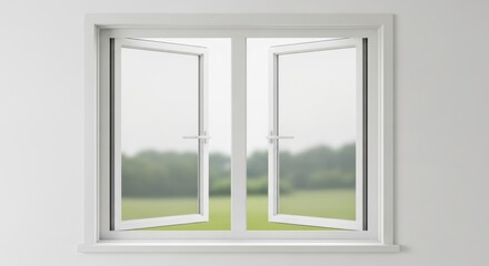 Obraz premium Open Window to Green Landscape, Fresh air, Ventilation, Nature