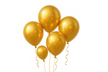 Golden balloons floating, celebrating success, luxury party decoration, congratulating achievement on transparent background
