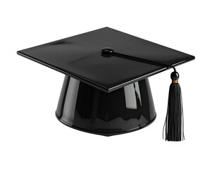 Glossy black graduation cap with a tassel