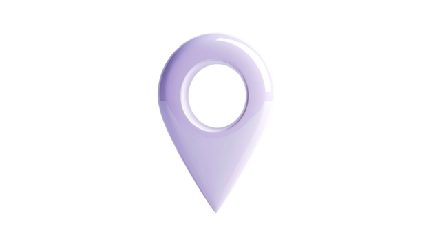 Glossy lilac map pin icon against a black background