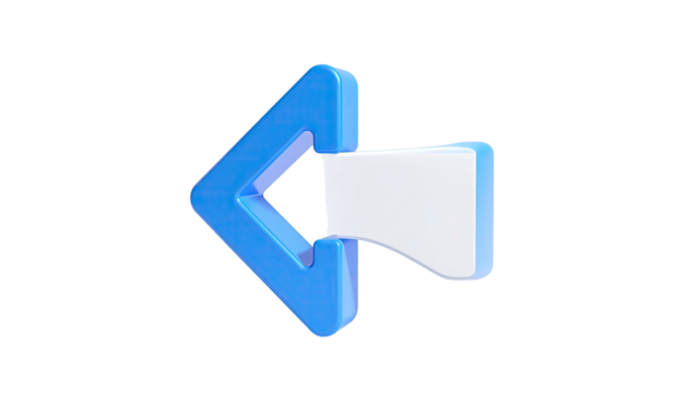 Arrow points left, glossy blue frame, white fill on black background