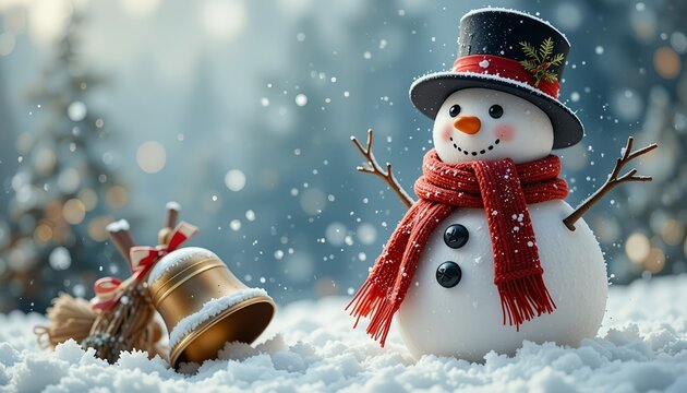 adorable snowman and christmas decorations