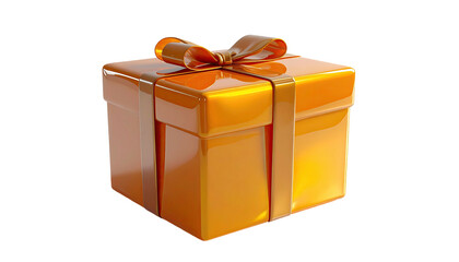 Shiny orange gift box tied with matching ribbon and bow