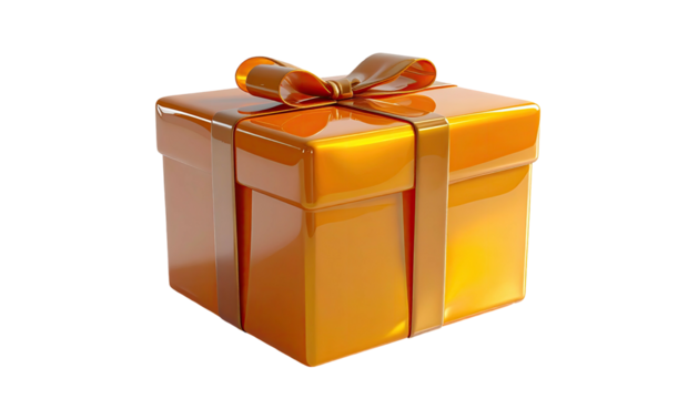 Shiny orange gift box tied with matching ribbon and bow