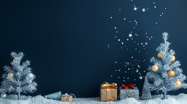 Christmas tree with gifts wallpaper blue background - Powered by Adobe