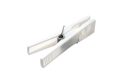 White plastic clothespin with metal spring, isolated object
