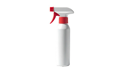 Red and white spray bottle isolated on a black background