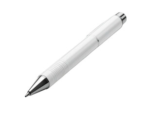 Sleek white pen; metallic accents, ribbed grip, black background